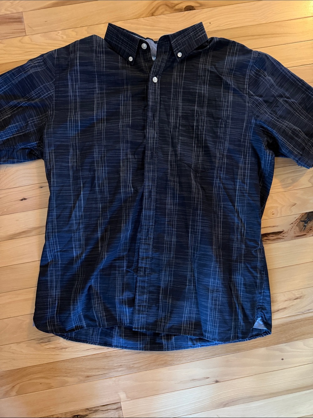 Van Heusen Navy and Black Plaid Button-Down Shirt